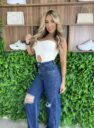 calça jeans wide leg estrela