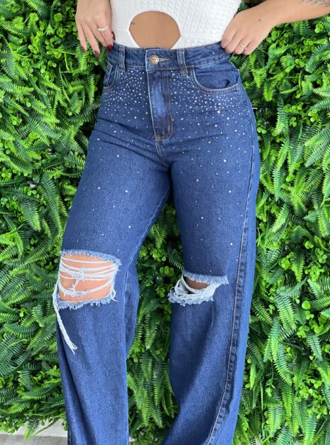 calça jeans wide leg estrela