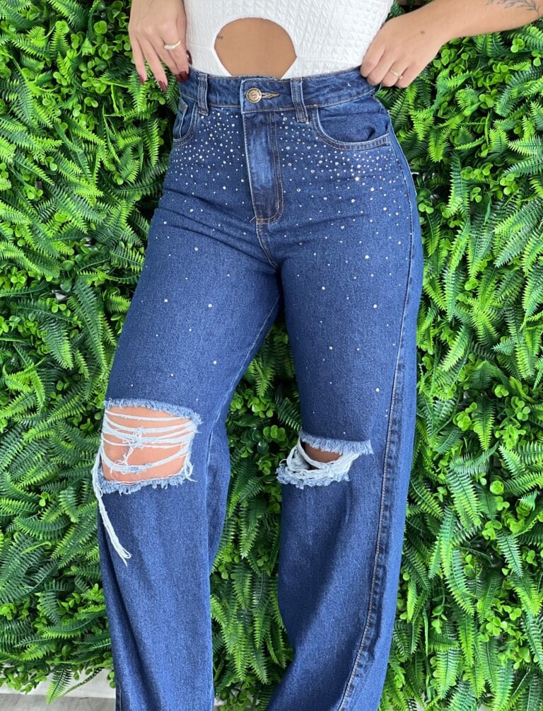 calça jeans wide leg estrela