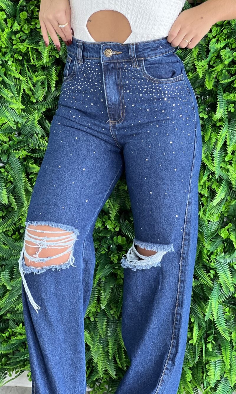 calça jeans wide leg estrela
