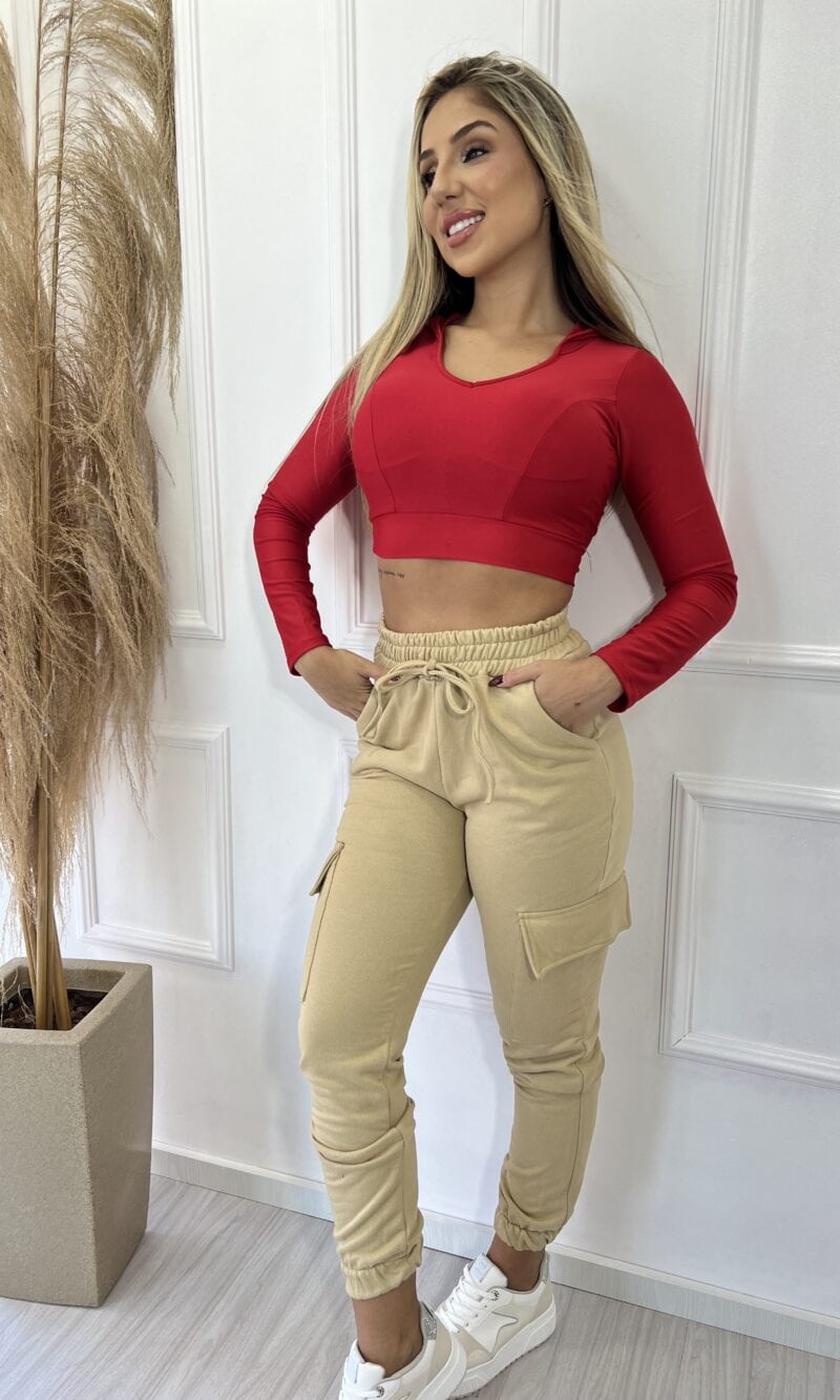calça moletom bege