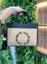 bolsa tote média palha bege claro preto via marte ref: b1 120 01