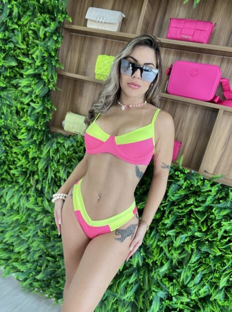 biquini meia taça bicolor rosa/amarelo