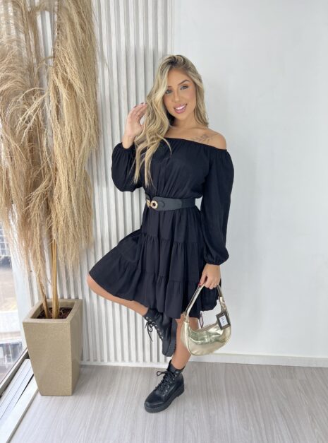 vestido ciganinha manga longa frida preto