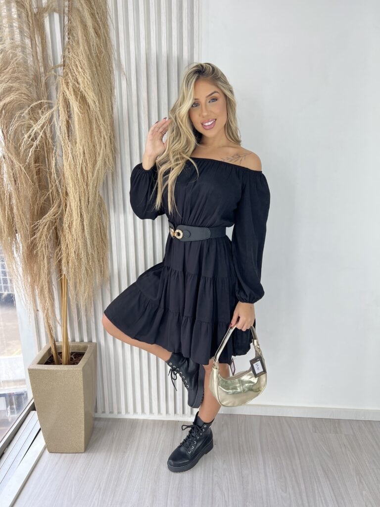 vestido ciganinha manga longa frida preto
