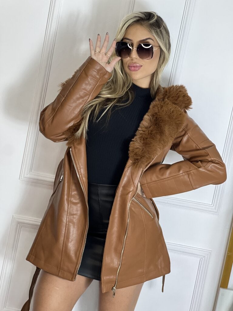 parka couro fake/courino elisabeth caramelo