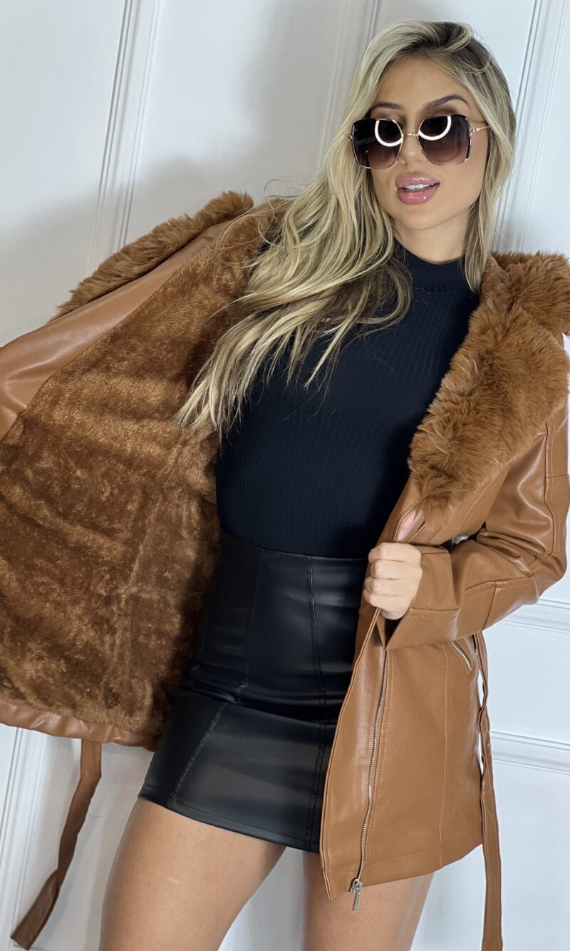 parka couro fake/courino elisabeth caramelo parka couro fake/courino elisabeth caramelo
