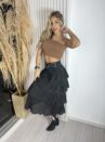 saia midi plissada babados preto