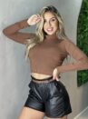 cropped canelado manga longa tuane marrom