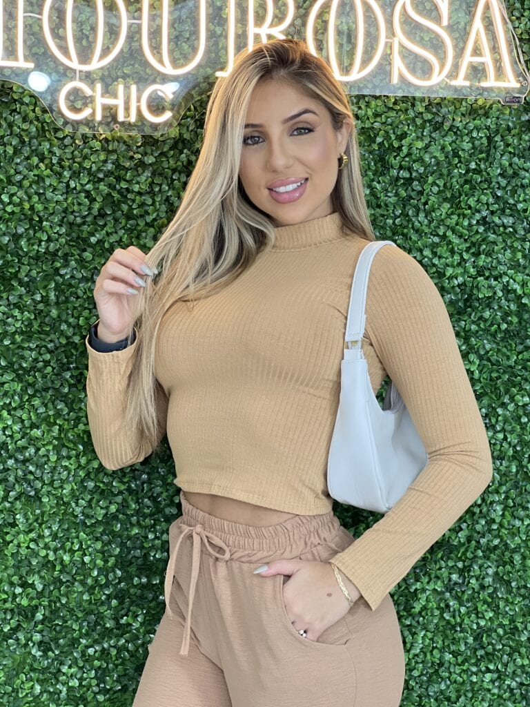 cropped canelado manga longa tuane bege médio