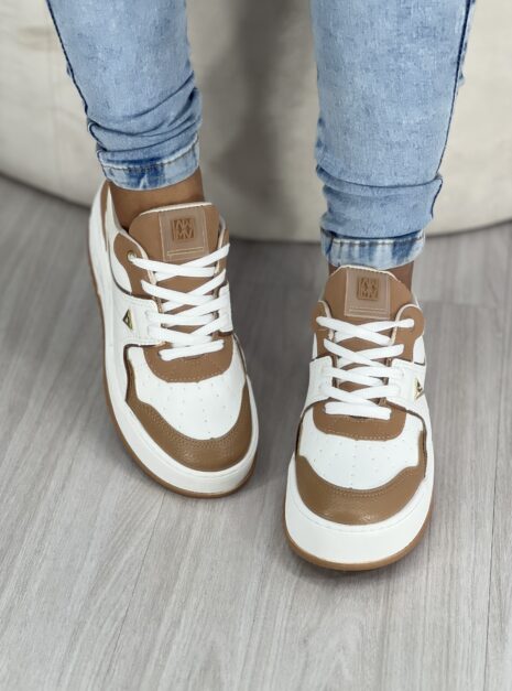 tênis casual branco/marrom via marte 061 007 05