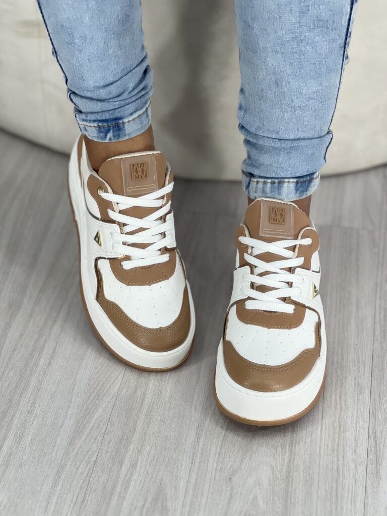tênis casual branco/marrom via marte 061 007 05