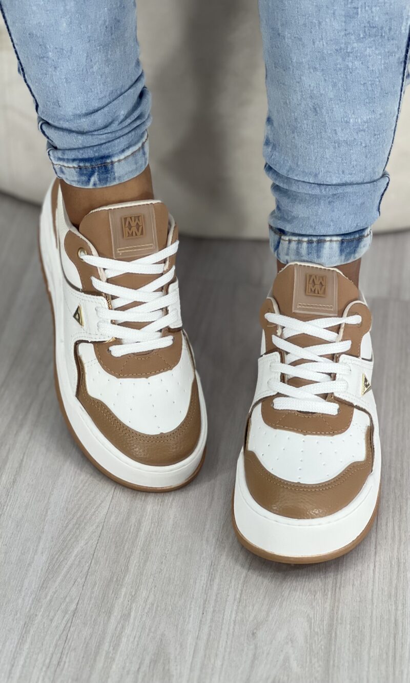 tênis casual branco/marrom via marte 061 007 05