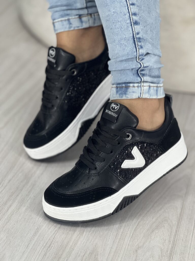 tênis casual glitter preto via marte 053 008 02