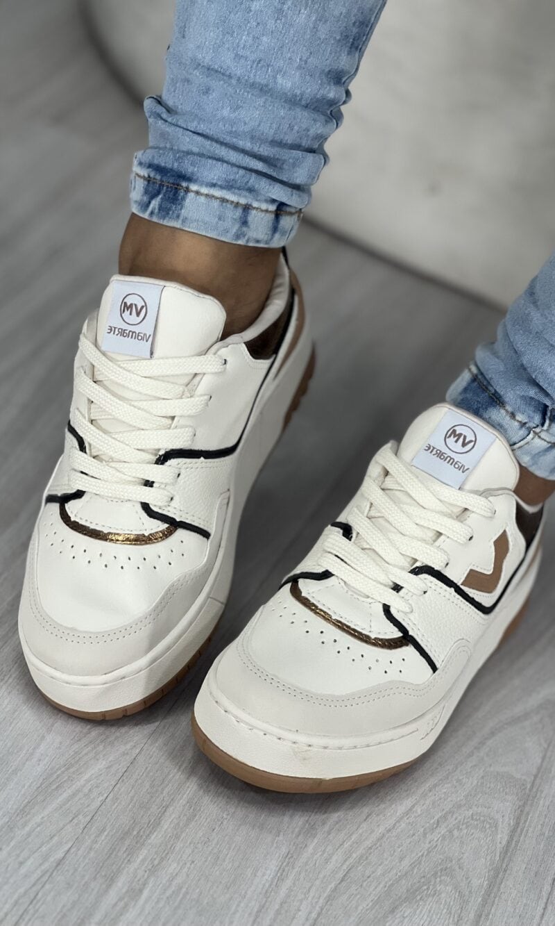 tênis casual bege/marrom off white/preto via marte 042 004 06 tênis casual bege/marrom off white/preto via marte 042 004 06
