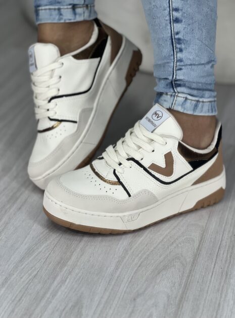 tênis casual bege/marrom off white/preto via marte 042 004 06