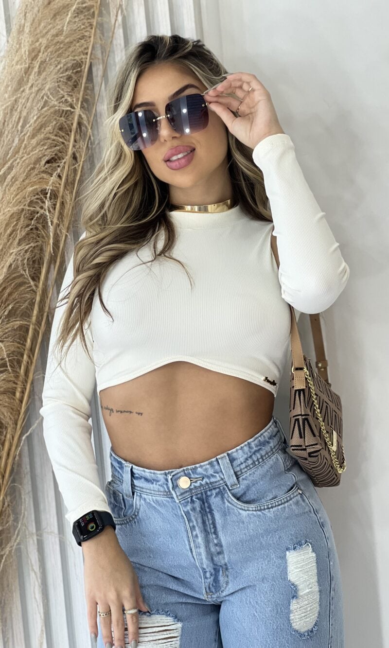 cropped manga longa mariluz creme