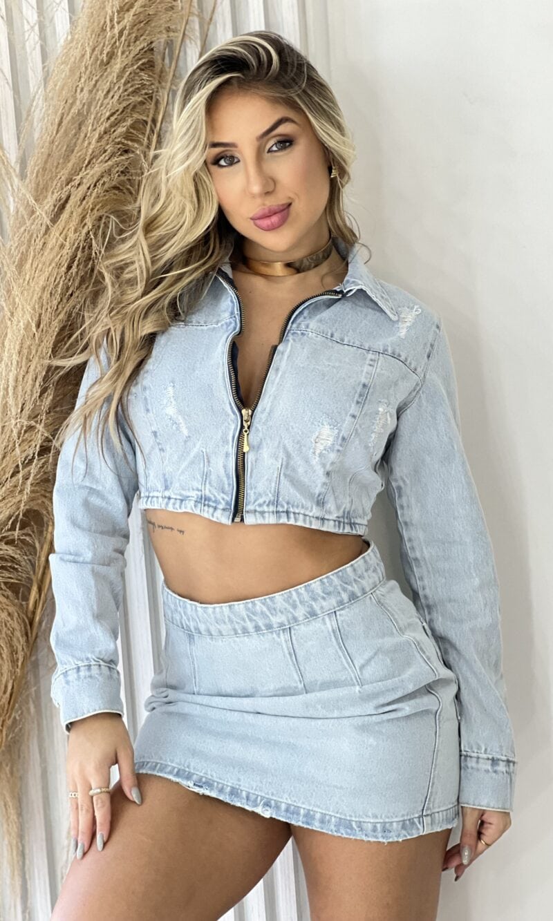 saia jeans paty lavagem clara