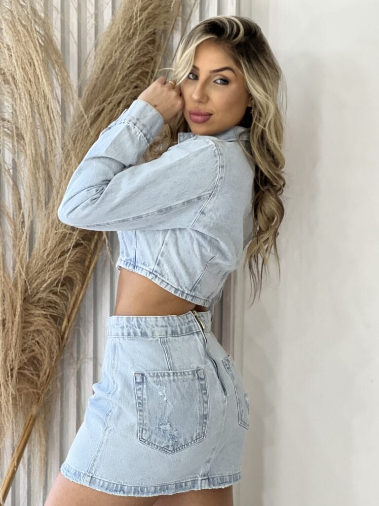 saia jeans paty lavagem clara