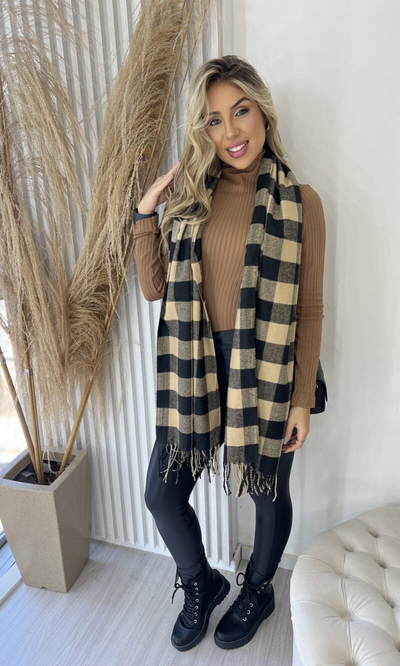 lenço flanelado xadrez preto/bege lenço flanelado xadrez preto/bege