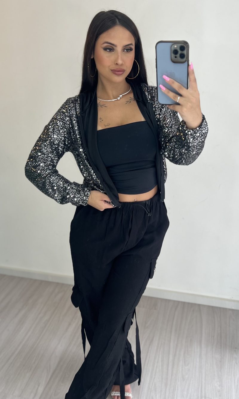 jaqueta bomber paetê kiss prata jaqueta bomber paetê kiss prata