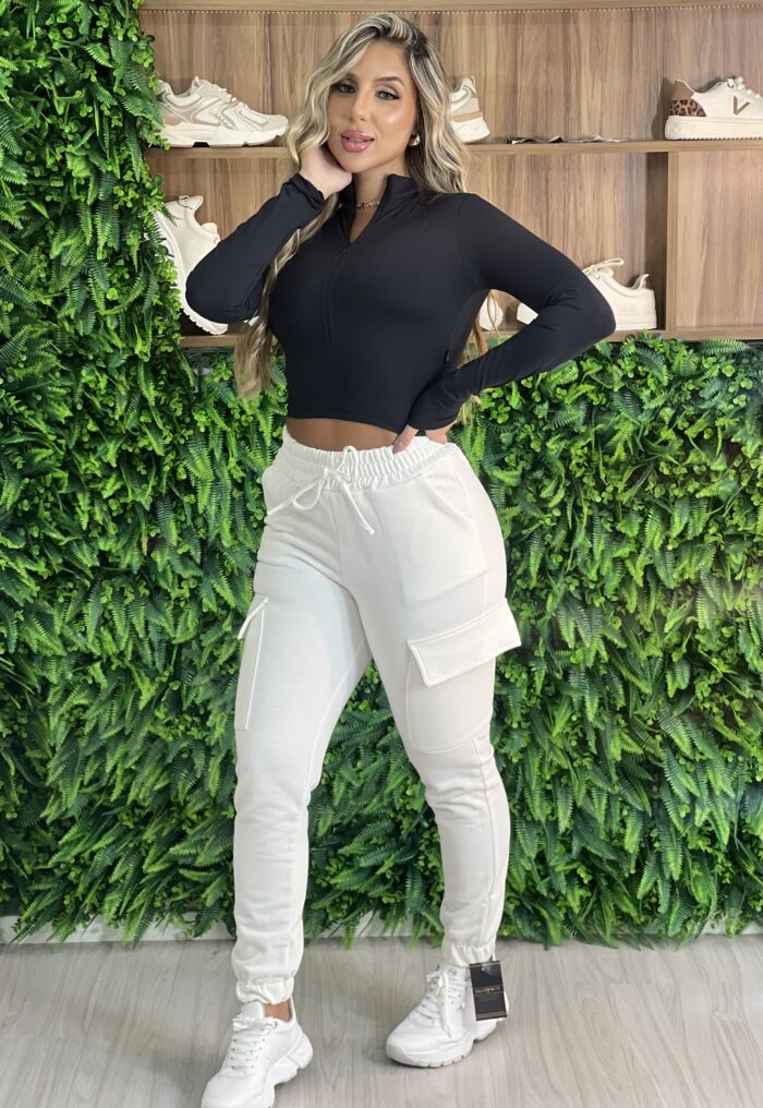 calça jogger moletom bianca bege