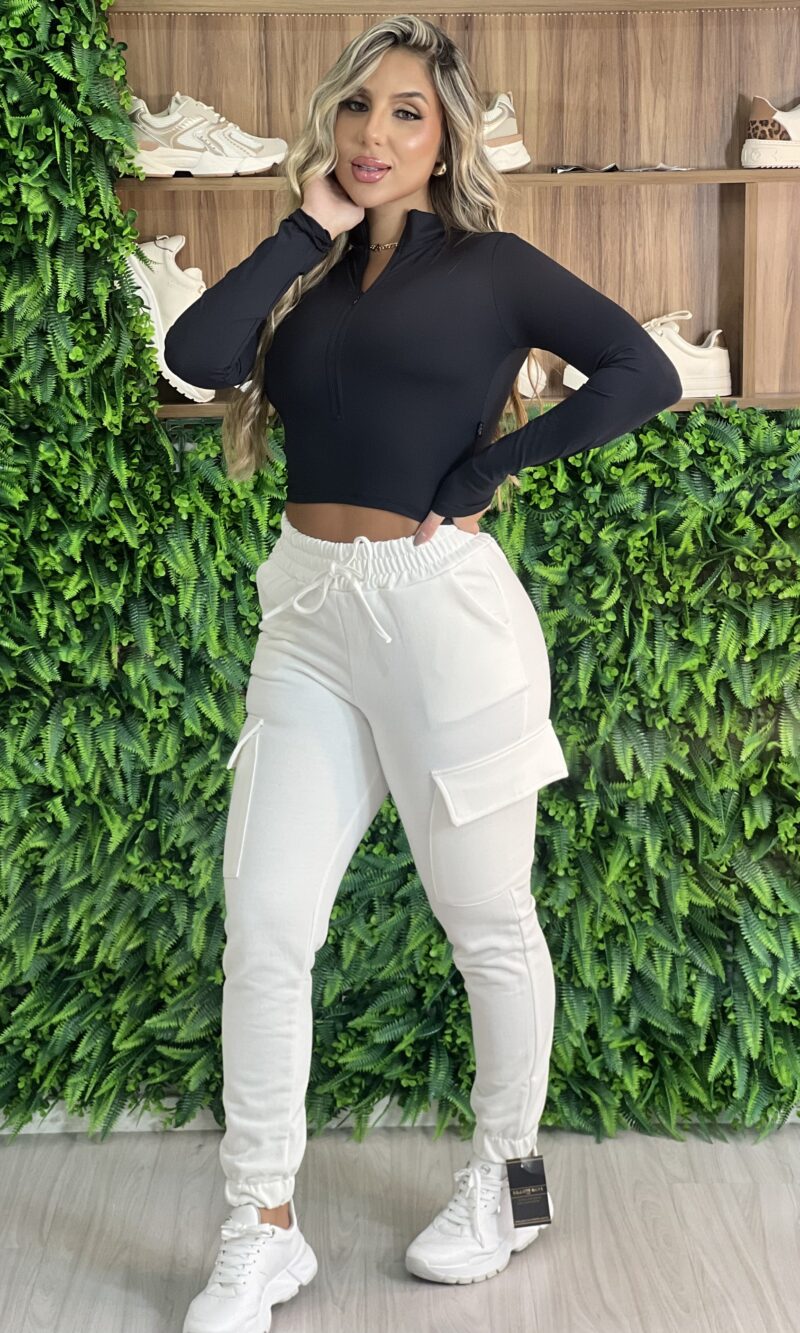 calça jogger moletom bianca bege