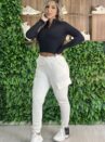 calça jogger moletom bianca bege