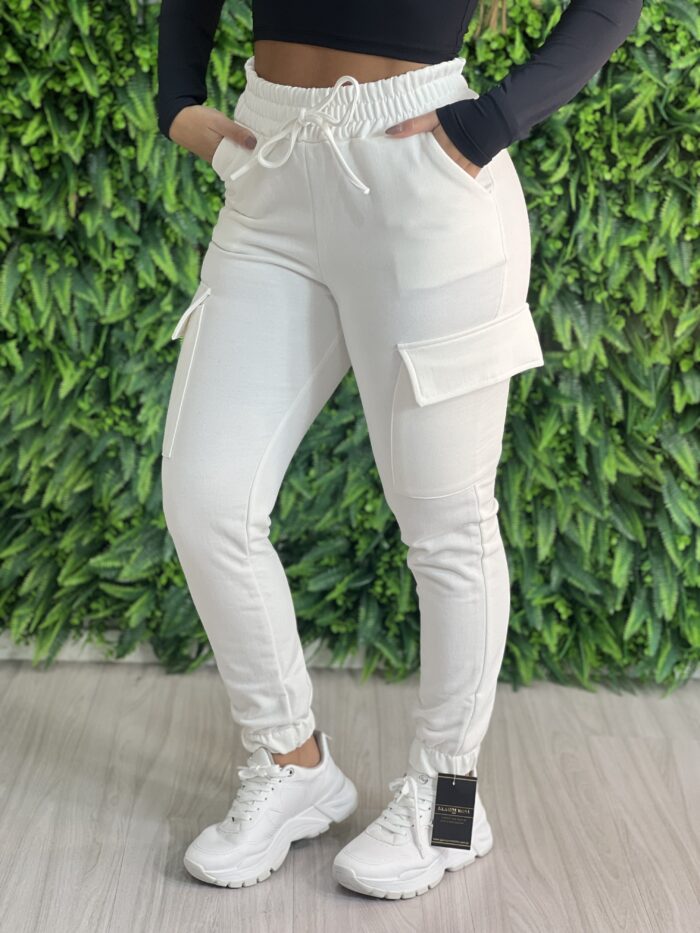 calça jogger moletom bianca bege