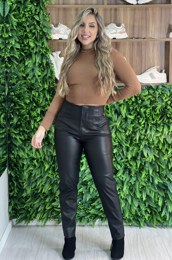 calça zara courino