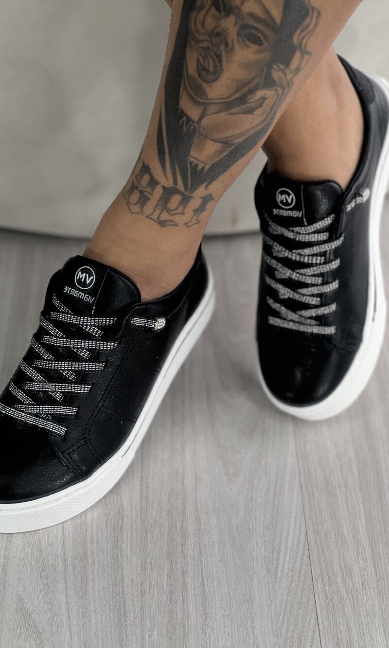 tênis casual brilho preto via marte 016 002 01