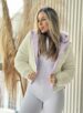 jaqueta puffer reversível ursinha lilás com branco