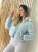 jaqueta puffer reversível ursinha azul bb com branco