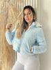 jaqueta puffer reversível ursinha azul bb com branco