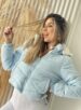 jaqueta puffer reversível ursinha azul bb com branco