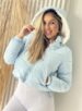 jaqueta puffer reversível ursinha azul bb com branco