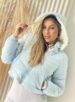 jaqueta puffer reversível ursinha azul bb com branco