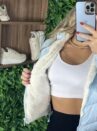jaqueta puffer reversível ursinha azul bb com branco