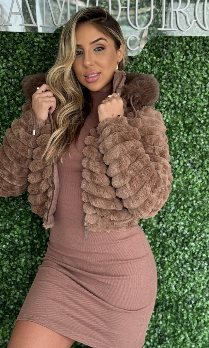 jaqueta puffer dupla face reversível aline marrom
