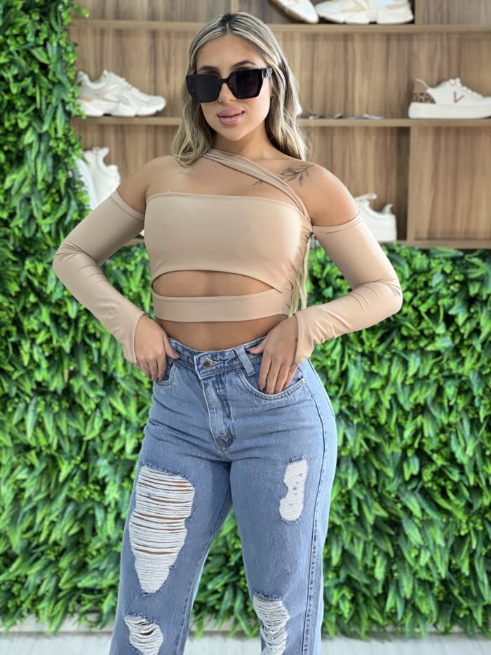 cropped manga longa gringa bege