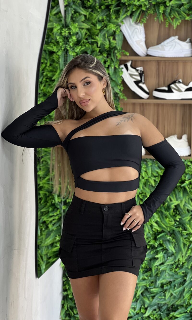 cropped manga longa gringa preto