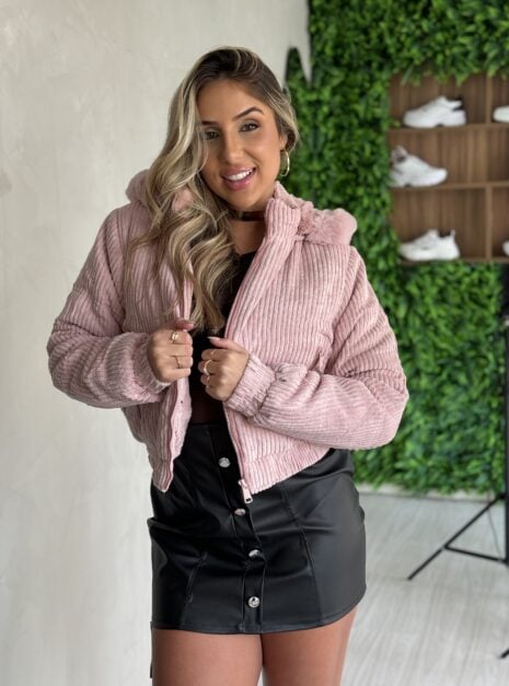 jaqueta puffer cotelê jaque rosa baby