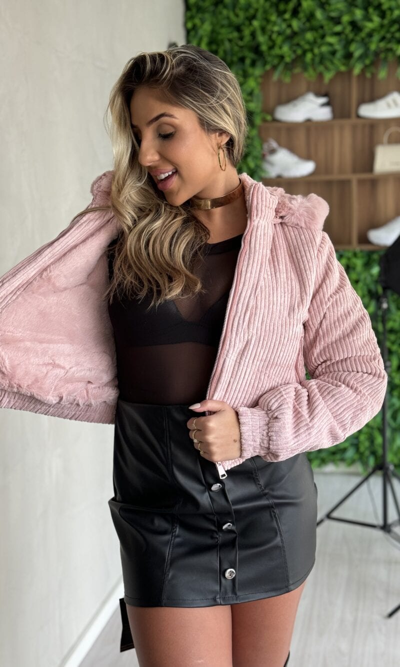 jaqueta puffer cotelê jaque rosa baby jaqueta puffer cotelê jaque rosa baby
