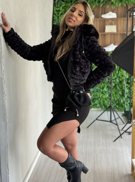 jaqueta puffer dupla face reversível aline preto