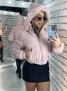 jaqueta puffer cotelê jaque rosa baby