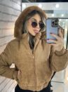 jaqueta puffer cotelê jaque caramelo
