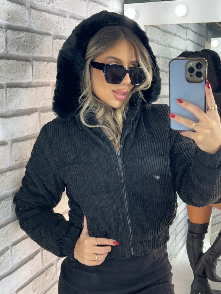jaqueta puffer cotelê jaque preto