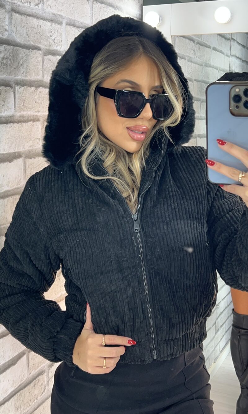 jaqueta puffer cotelê jaque preto