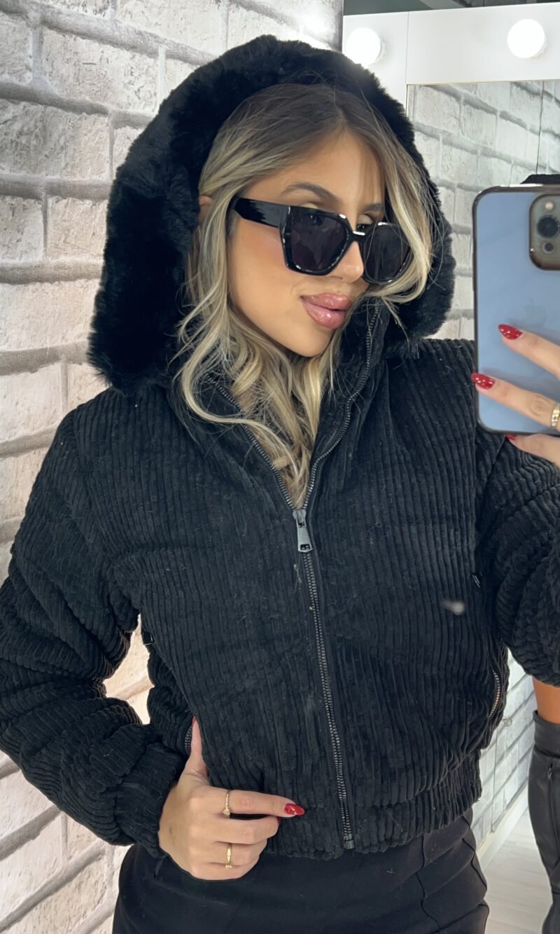 jaqueta puffer cotelê jaque preto