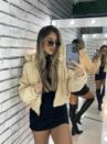 jaqueta puffer cotelê jaque bege